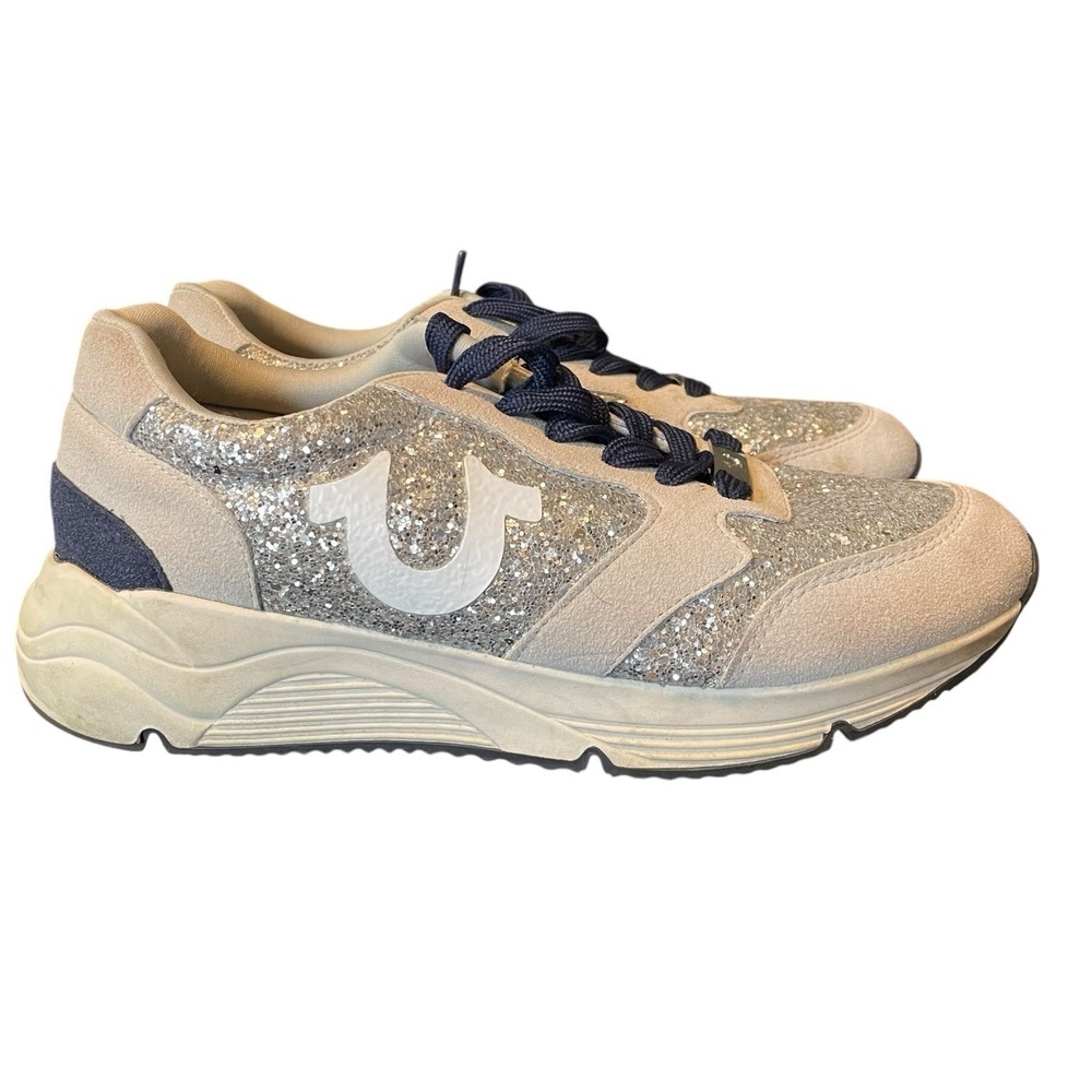 True Religion Esther Sneakers Women 9 Silver Glitter Logo Y2K Streetwear Chunky